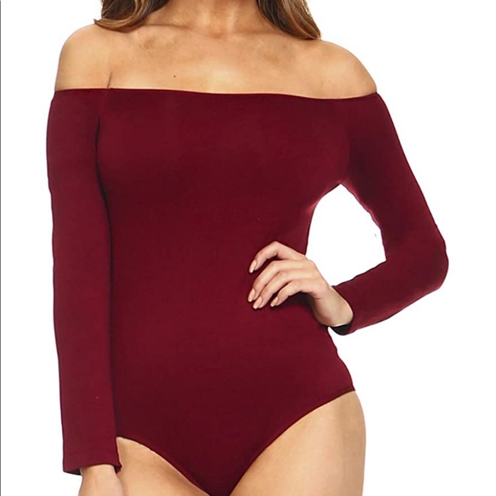 Yelete Wine Red Off-the-Shoulder Bodysuit
